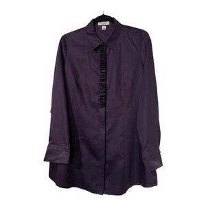 NEW Coldwater Creek NWT Origami Tuck Deep Purple Tunic No Iron Ruffle Size L
